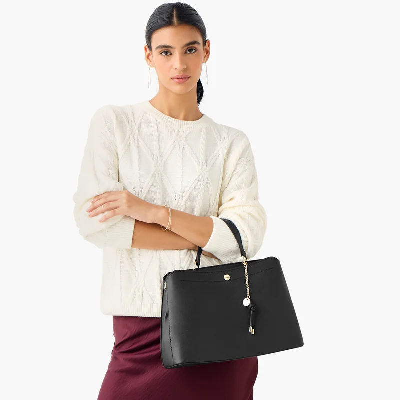 ساشا Black Textured Tote Bag for Women